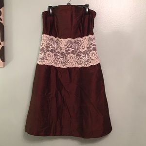 💐Brown w lace semi formal bridesmaid cocktail